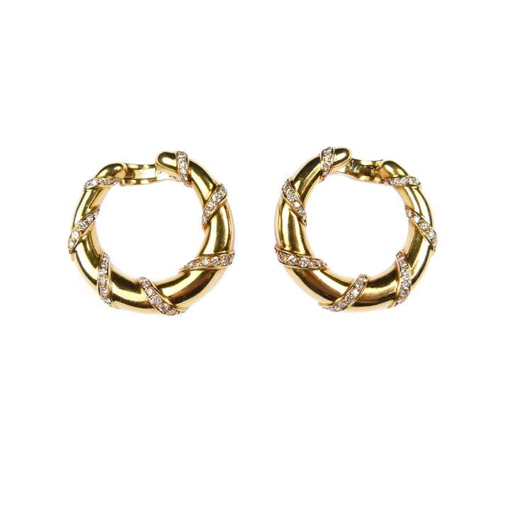 Pair of 18ct gold and diamond hoop earrings